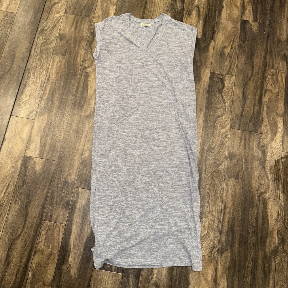 Cloth & Stone Heathered‎ Blue Short Sleeve V-neck Stretch Midi Dress Womens M